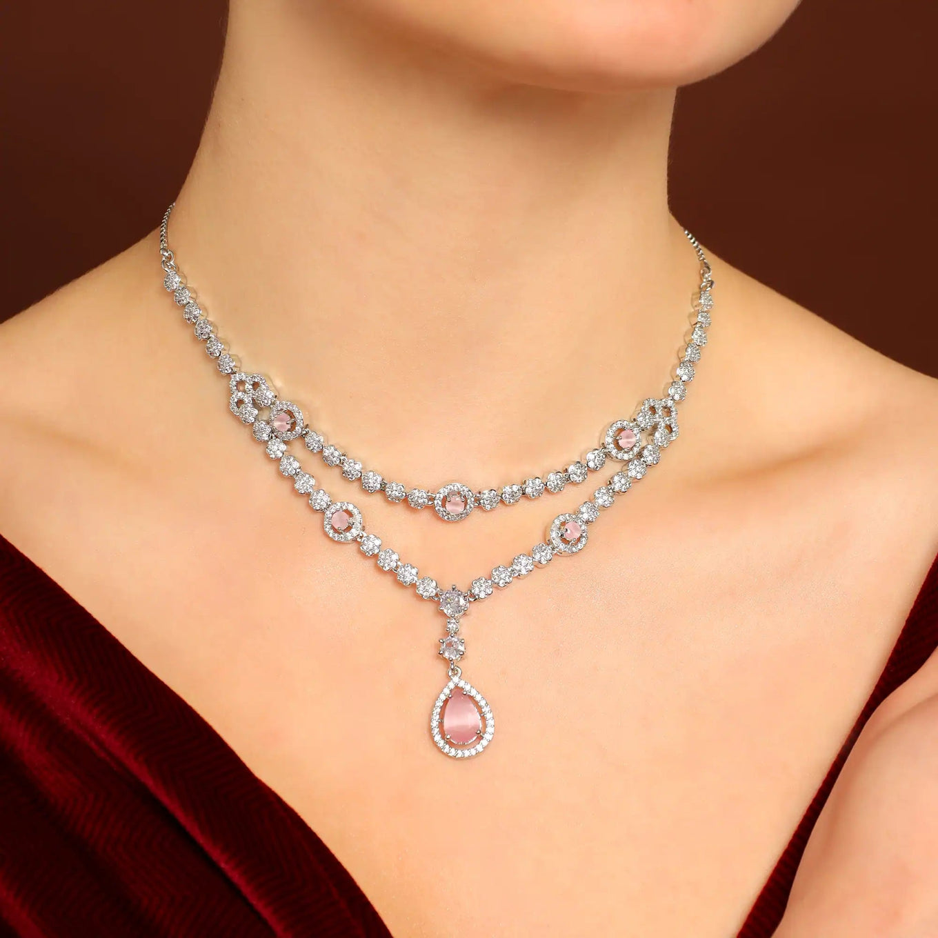 Pink Teardrop Necklace Set