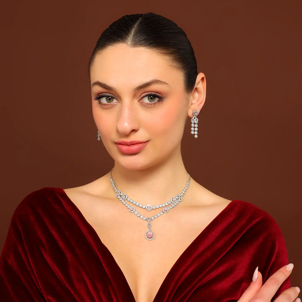 Pink Teardrop Necklace Set