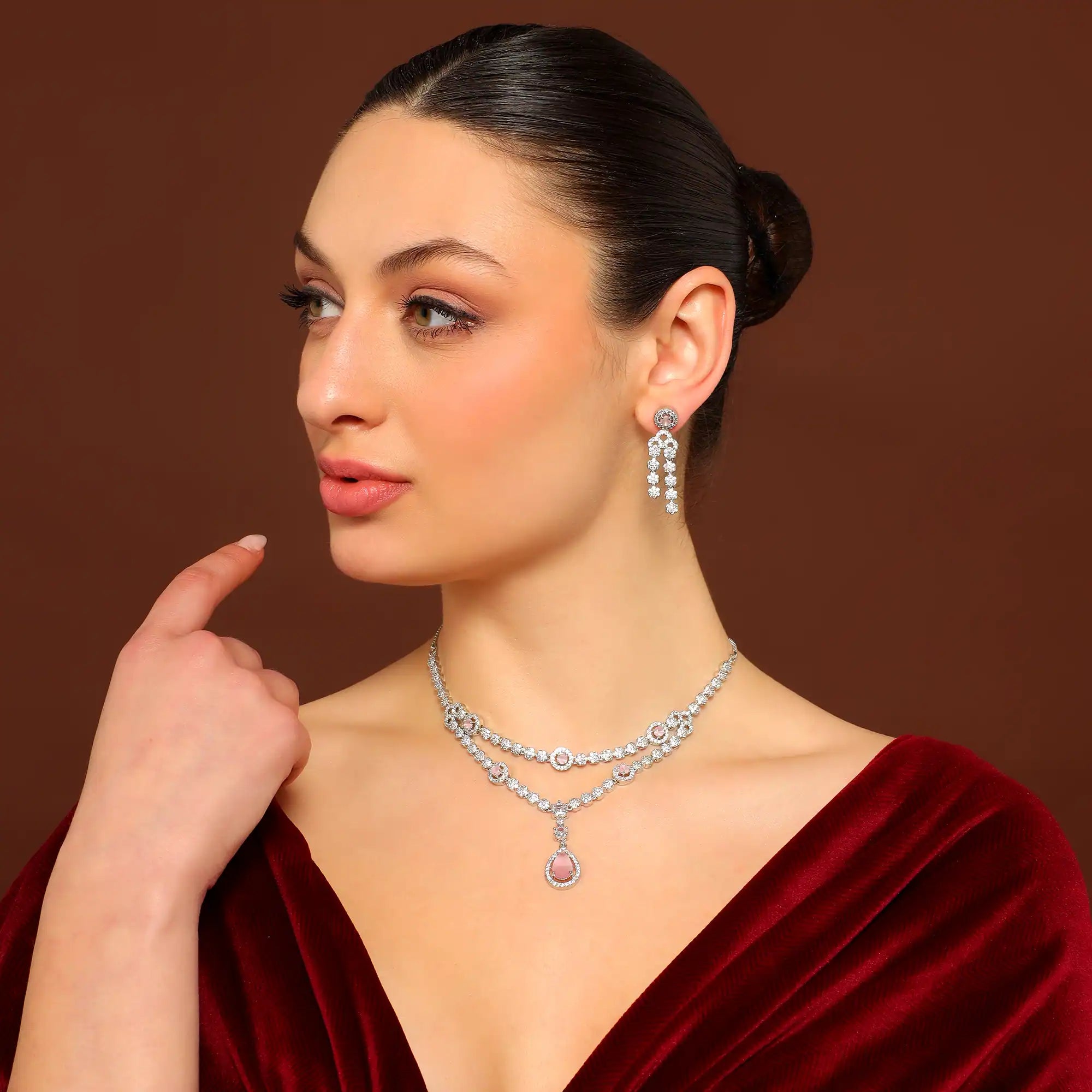 Pink Teardrop Necklace Set