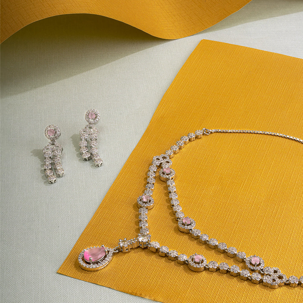 Pink Teardrop Necklace Set