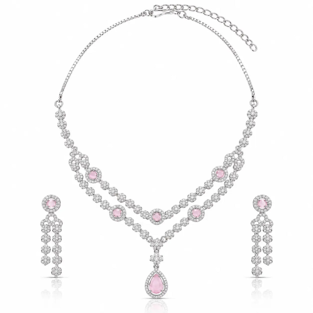 Pink Teardrop Necklace Set