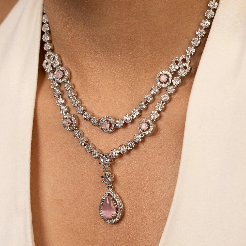 Pink Teardrop Necklace Set