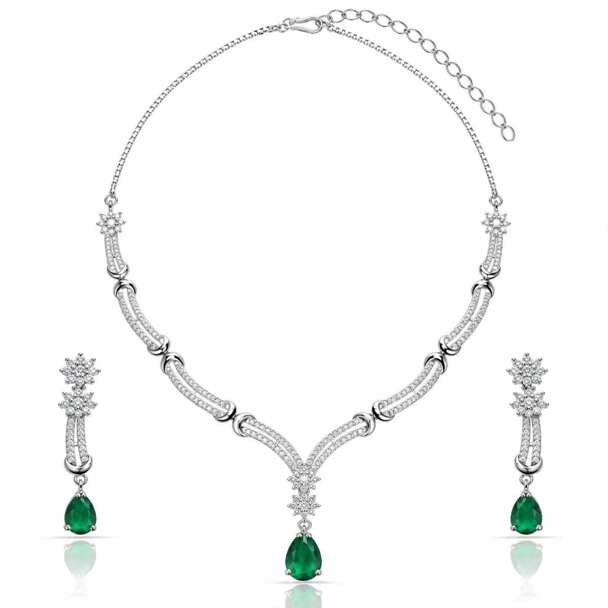 Zyra Emerald Glow Necklace Set – Emerald Green Drop Stone Necklace & Earrings