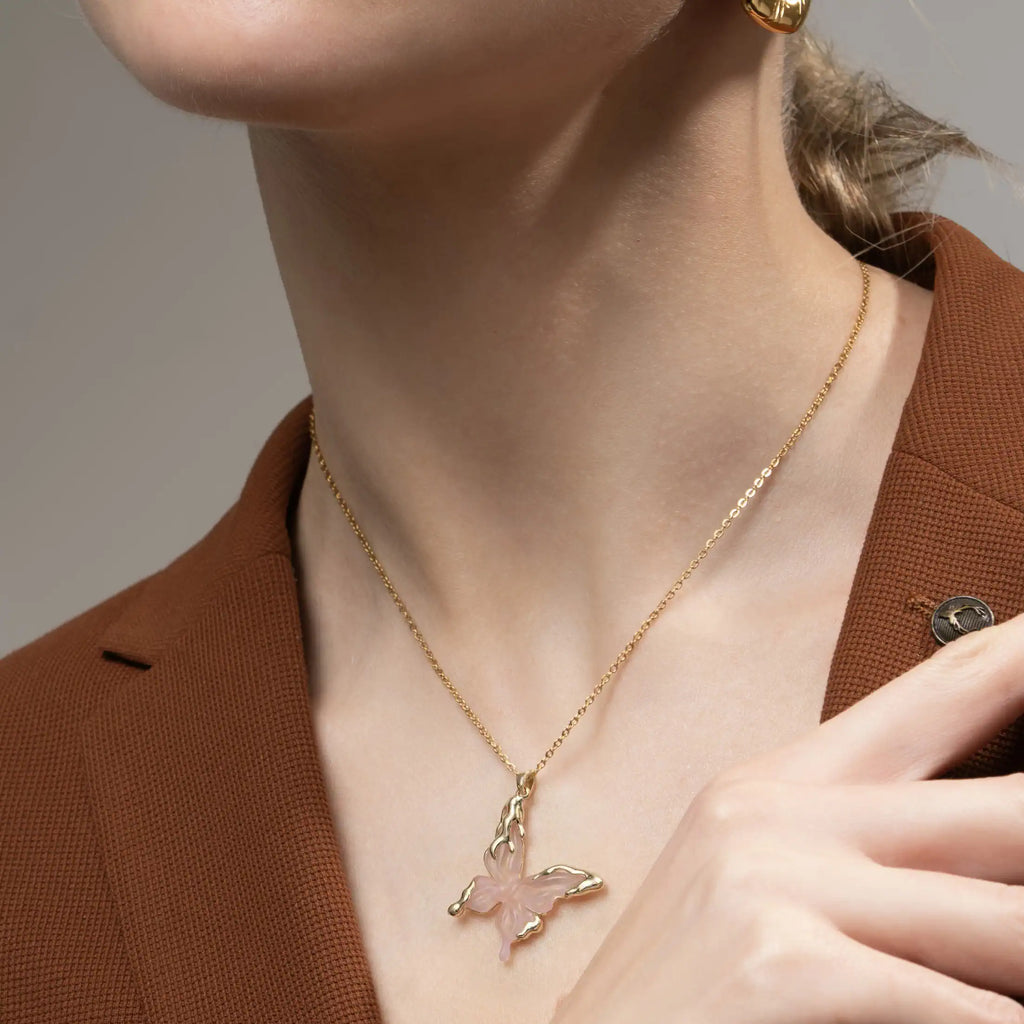 Pink Aura Butterfly Pendant