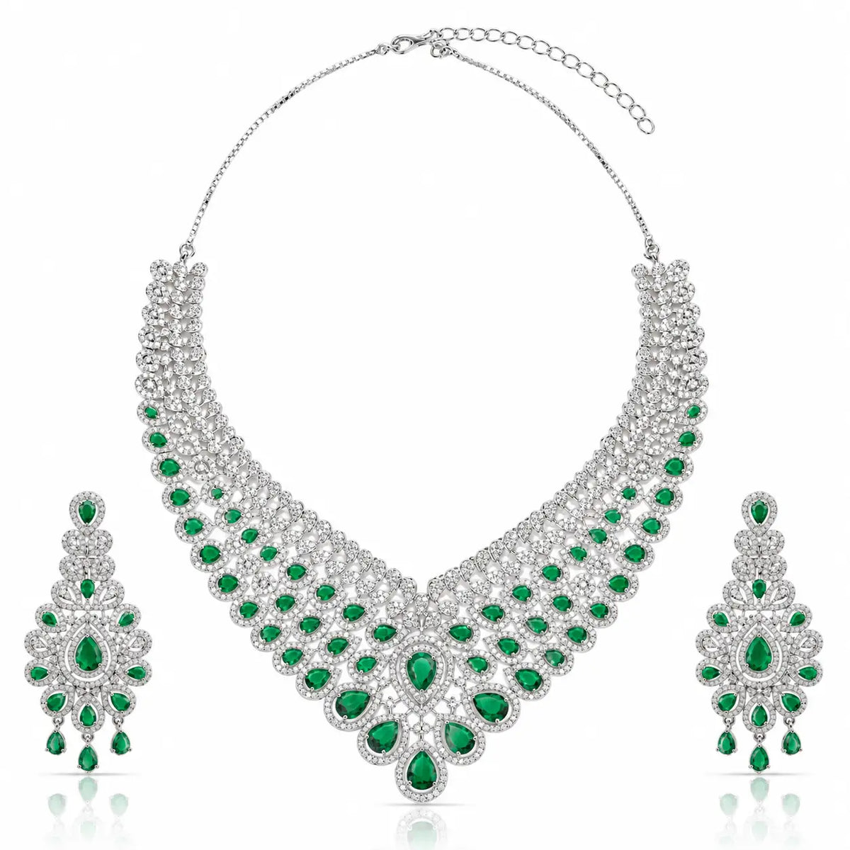 Cascade Necklace Set | Layered Green Jewellery Set for Wedding Guests