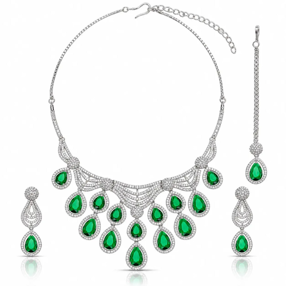 Waterfall Necklace | Green Layered Statement Necklace for Saree & Gown