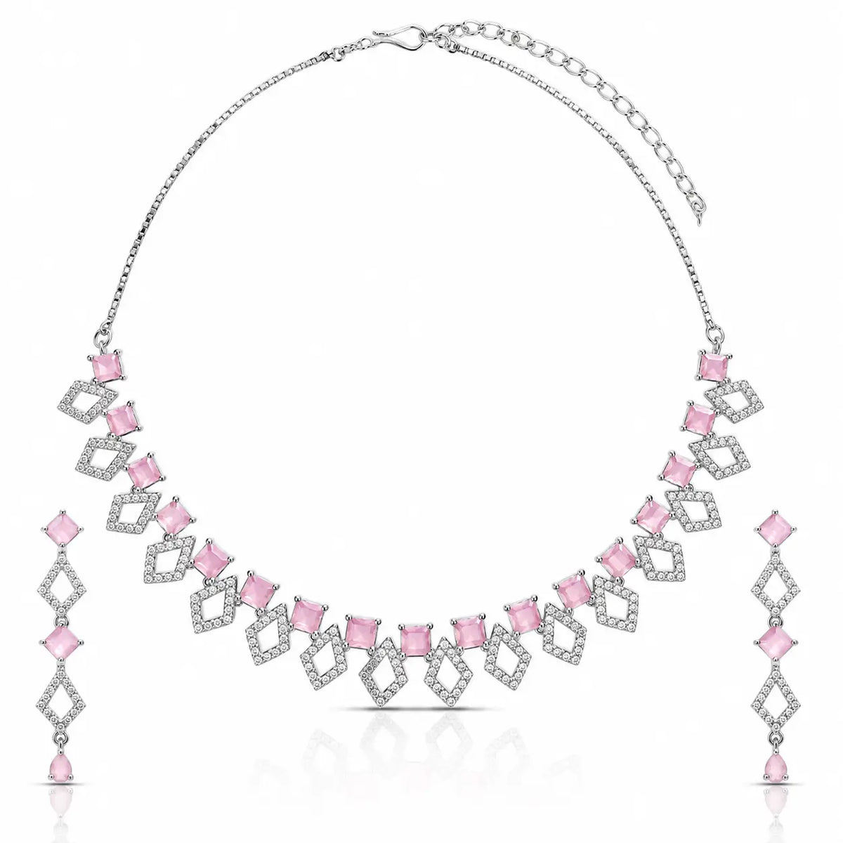 Blush Virelle Necklace – Blush Pink Geometric Necklace with American Diamonds