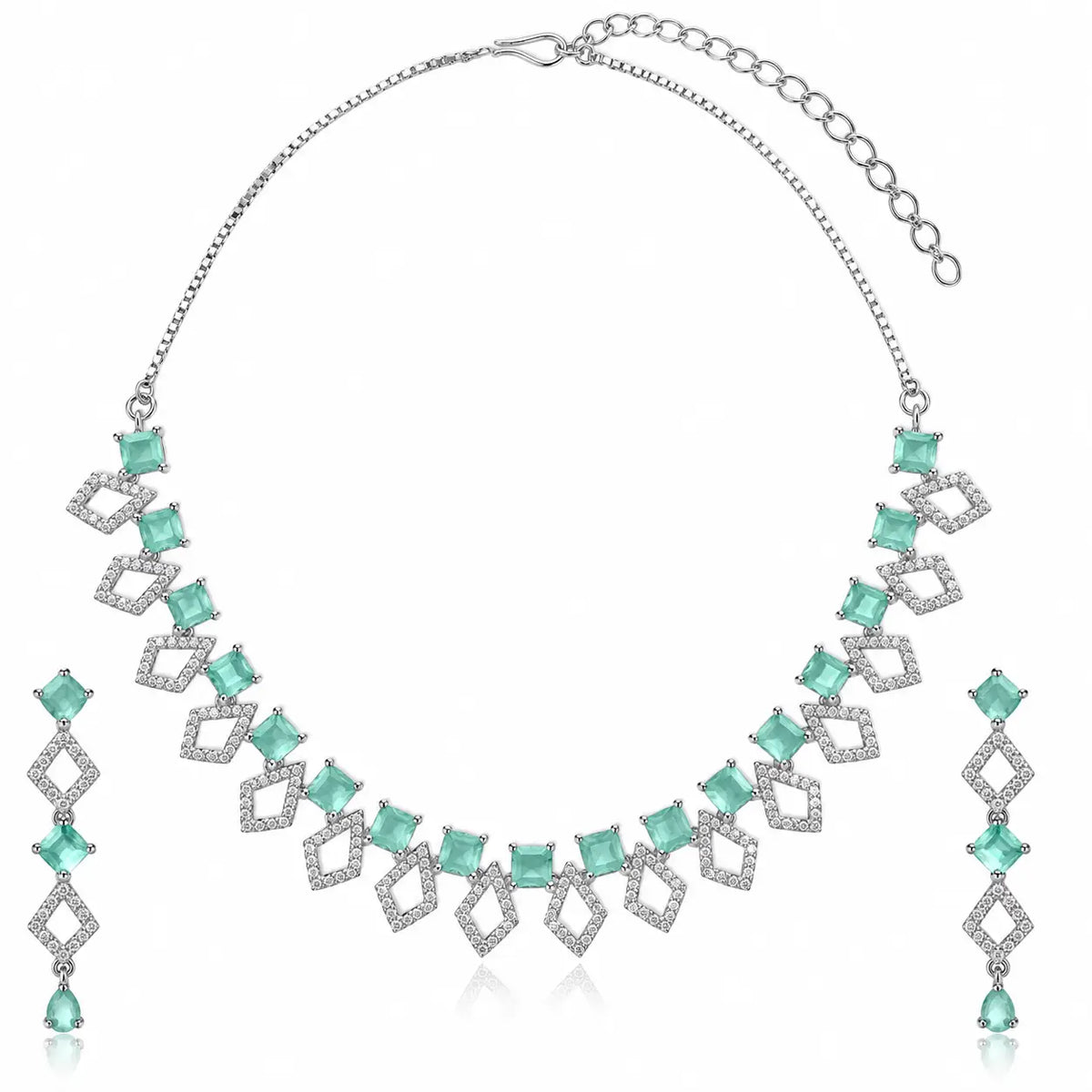 Aurelia Mint Necklace Set – Diamond-Cut Mint Green Stone Necklace & Earrings