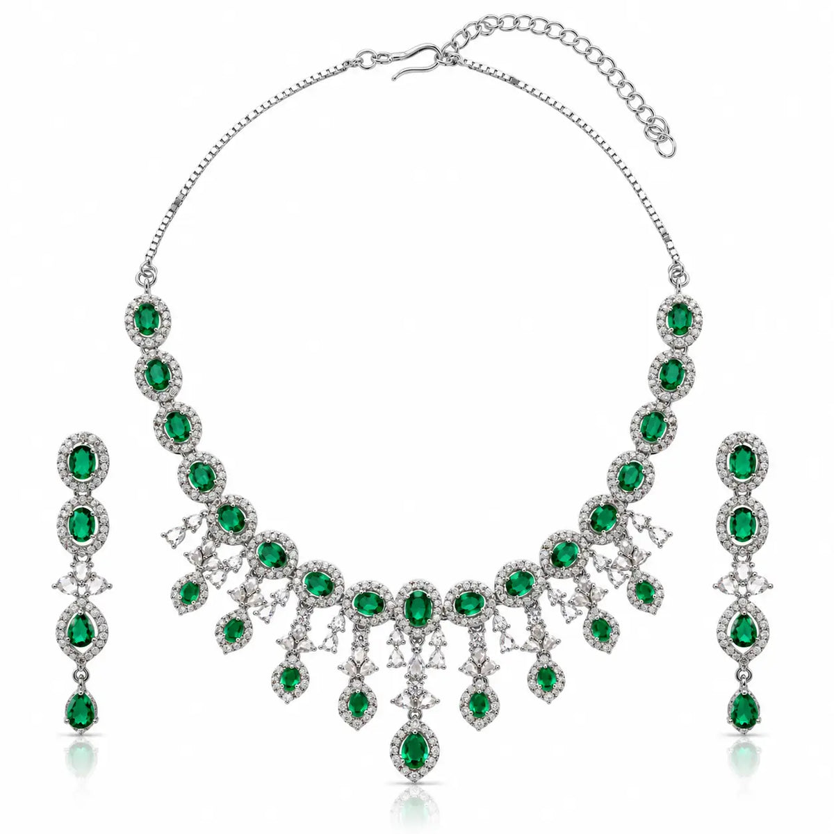 Regal Green Necklace Set – Emerald Green Oval Gemstone Necklace & Earrings
