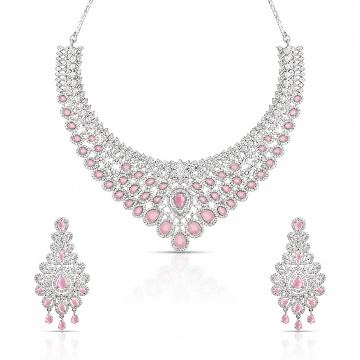 Pink Necklace Set | Blush Pink Stone Jewellery for Festive & Engagement
