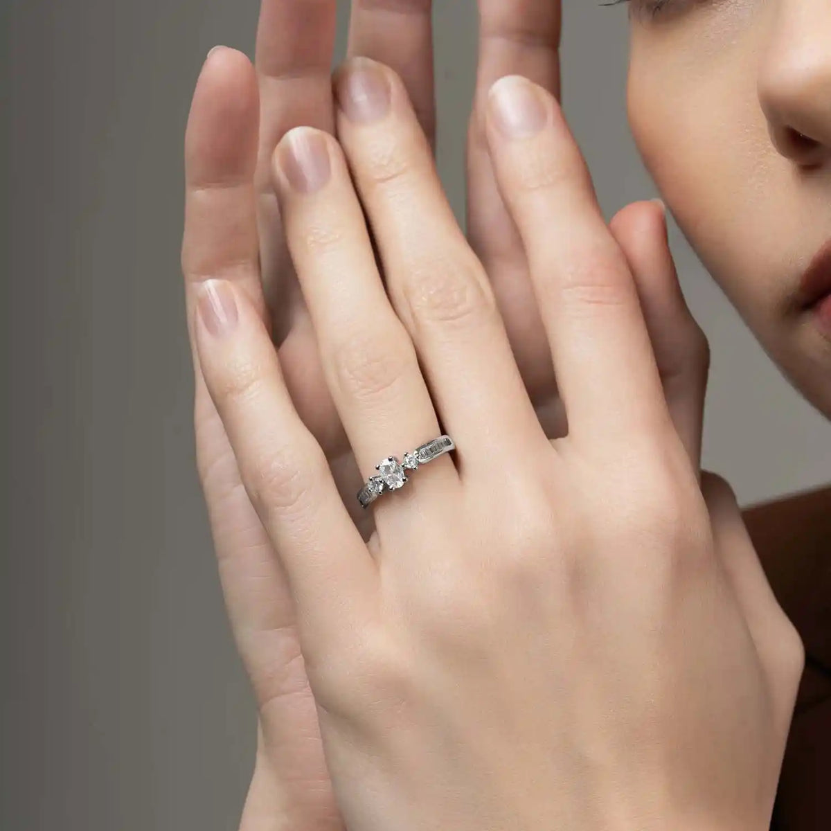 Cyrin Oval Crystal Ring for Women – Silver Plated American Diamond