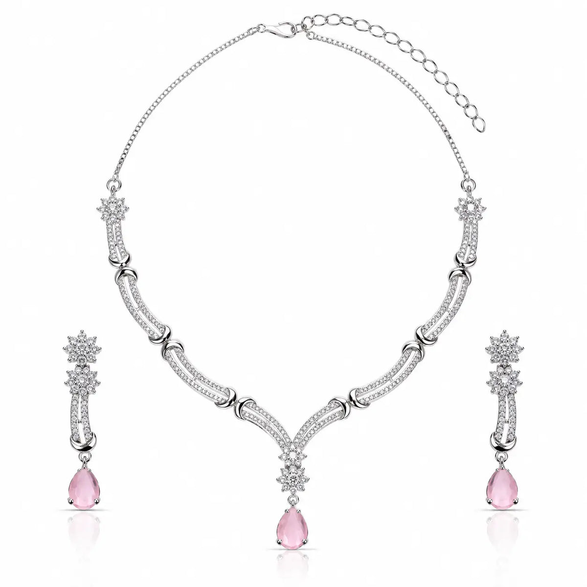 Dainty Dewdrop Necklace Set – American Diamond Teardrop Necklace & Earrings