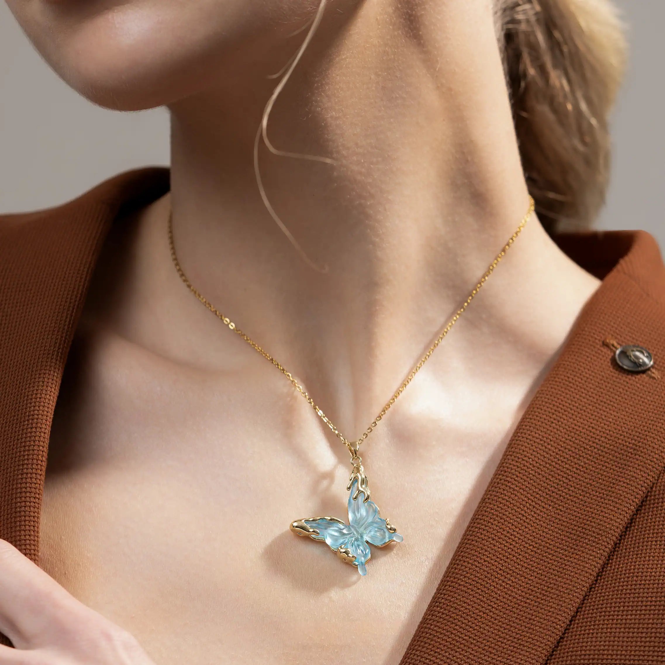 Blue Aura Butterfly Pendant