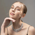 Diamond Veil Set Layered Cascade Necklace & Earring for Women – American Diamond Bridal Set
