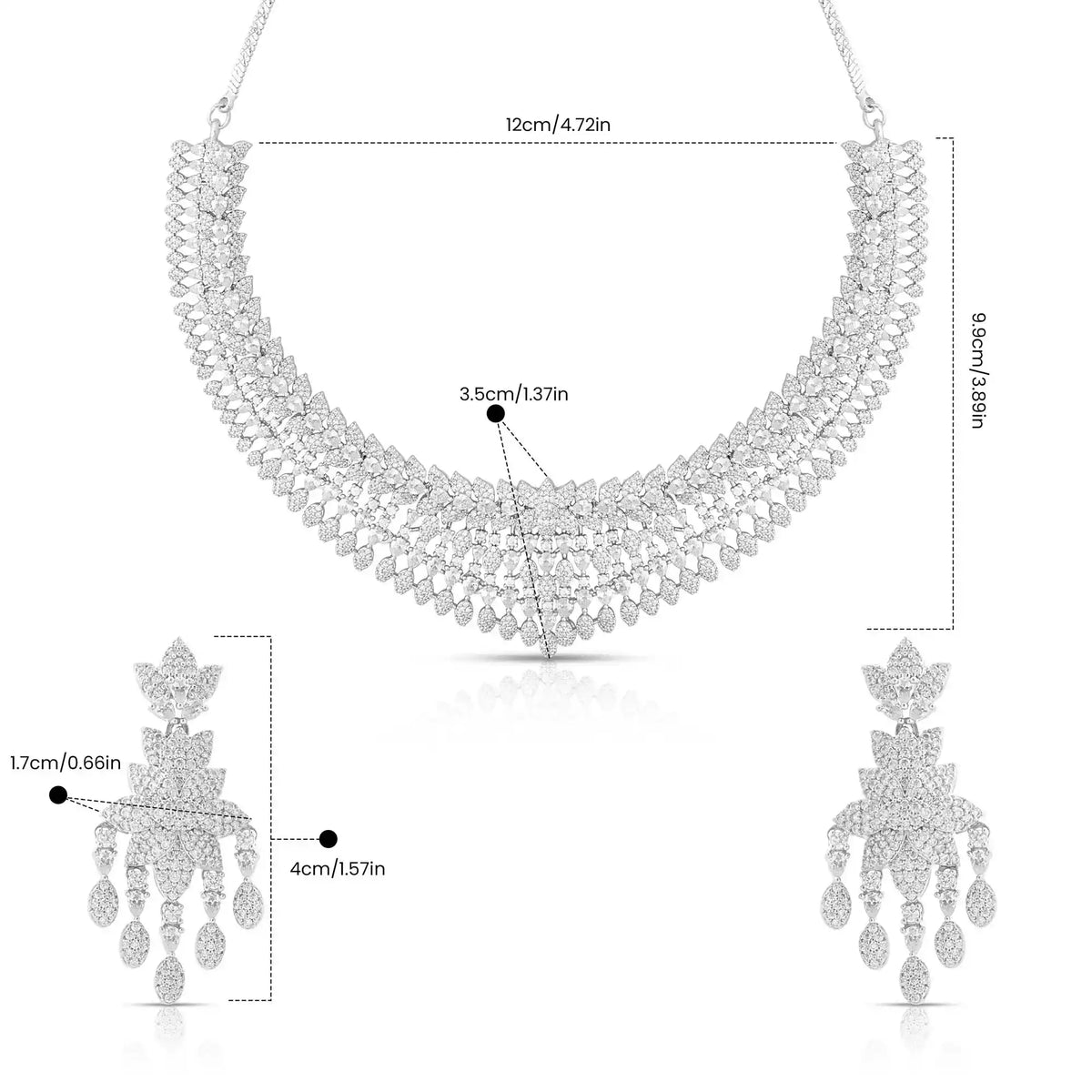 Diamond Veil Set Layered Cascade Necklace & Earring for Women – American Diamond Bridal Set