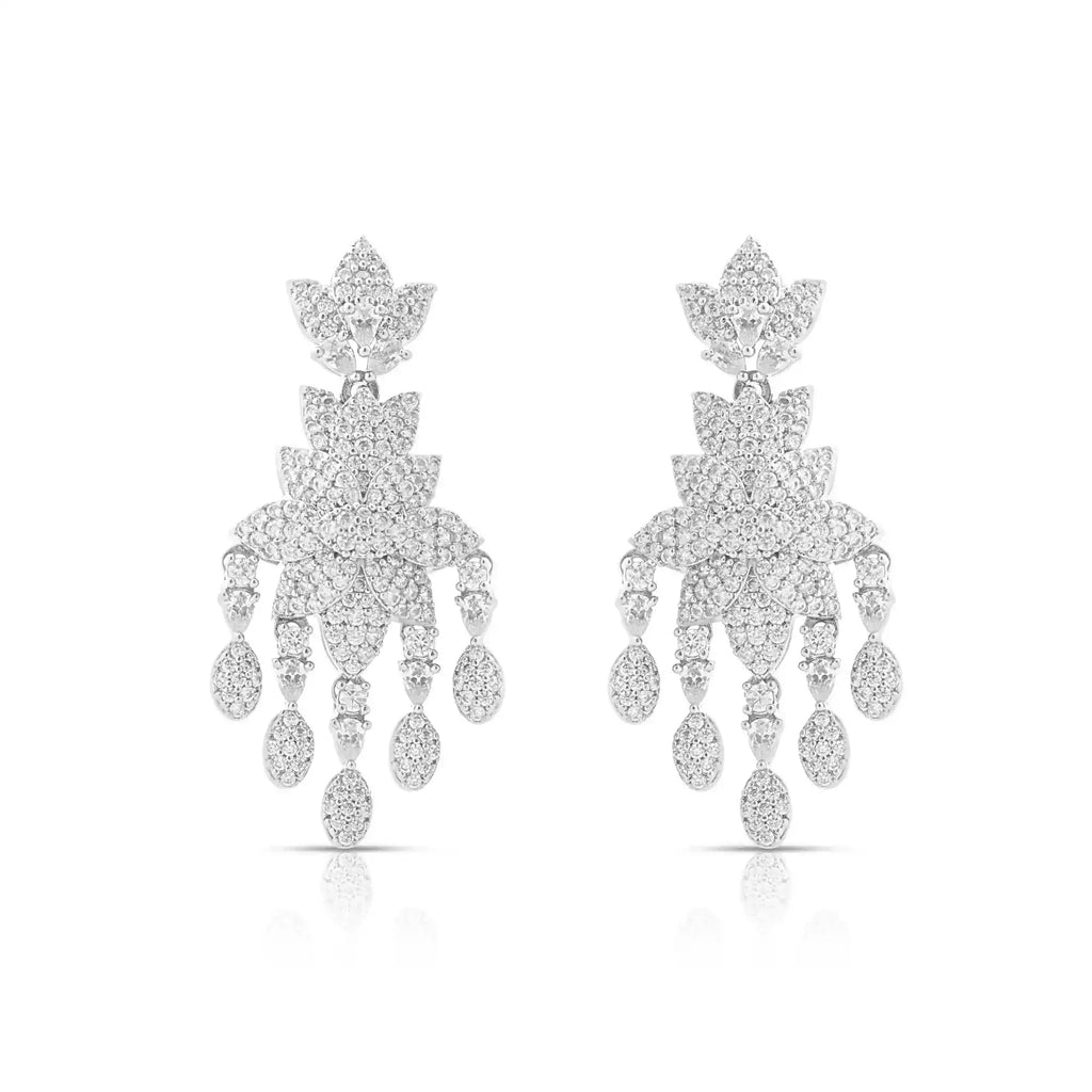Diamond Veil Set Layered Cascade Necklace & Earring for Women – American Diamond Bridal Set