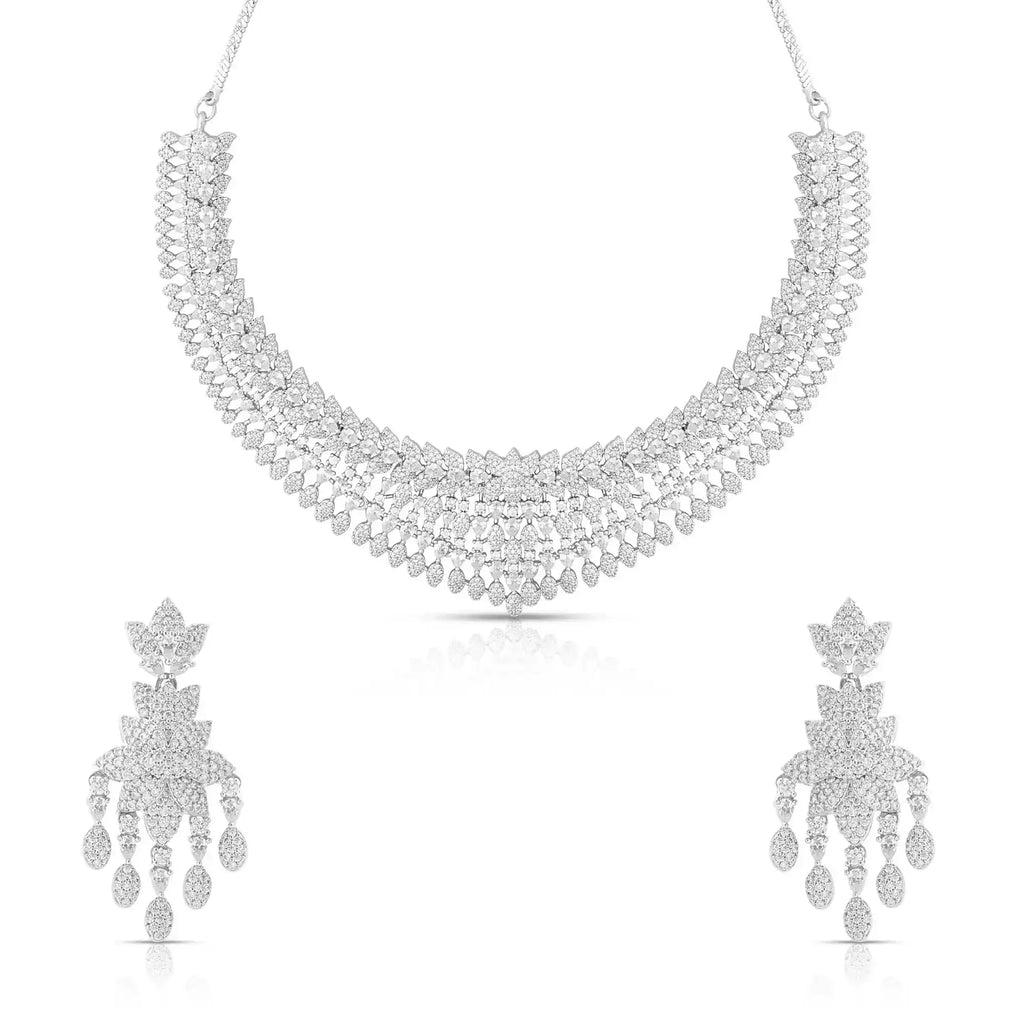 Diamond Veil Set Layered Cascade Necklace & Earring for Women – American Diamond Bridal Set