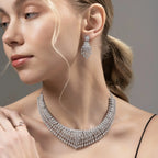 Diamond Veil Set Layered Cascade Necklace & Earring for Women – American Diamond Bridal Set