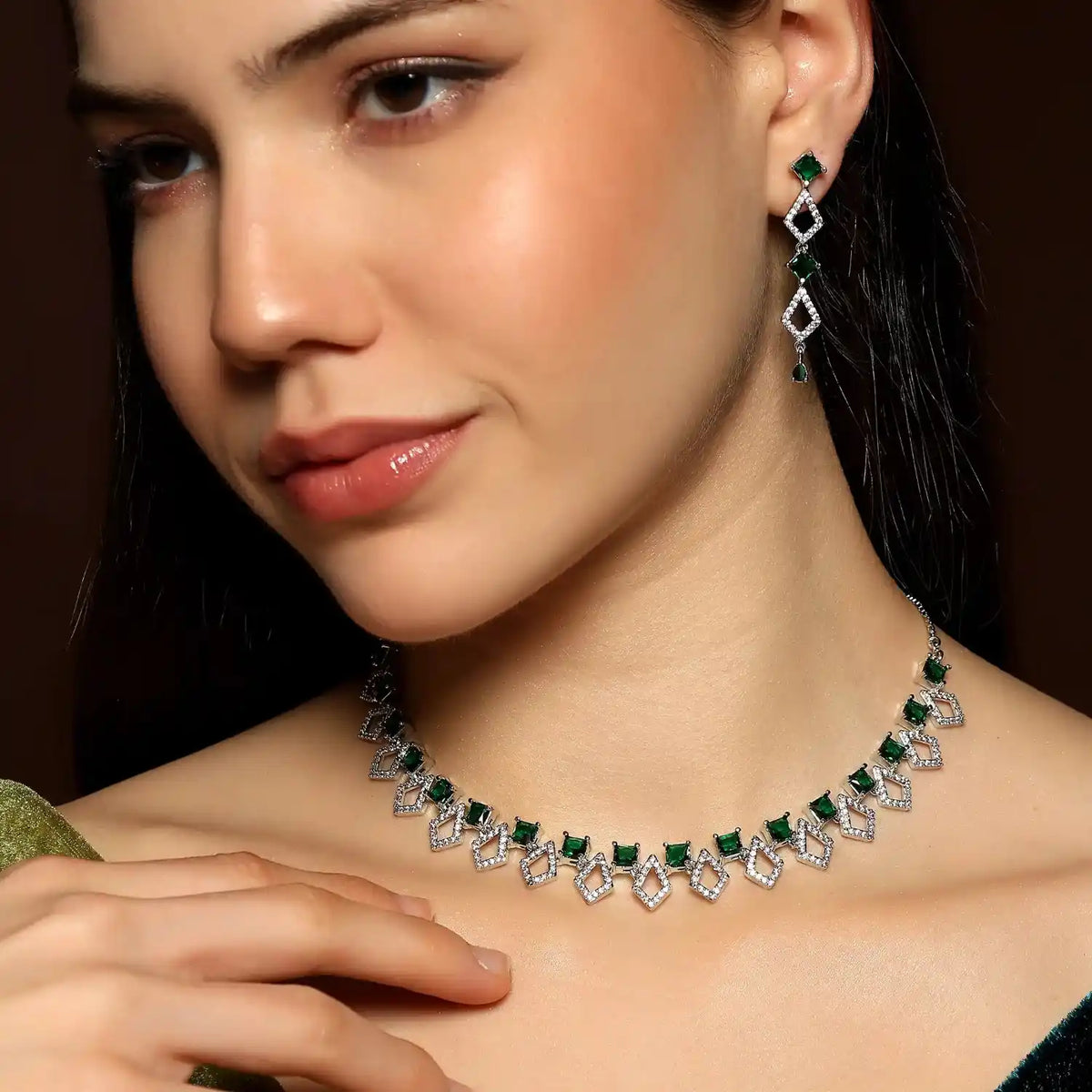 Elegant Stone Necklace Set | AD Statement Jewellery for Party & Reception