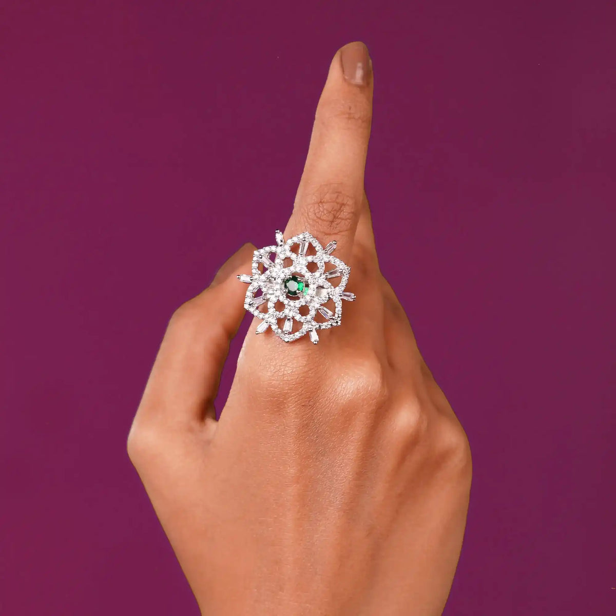 Emerald Bloom Ring | Floral Emerald Statement Ring for Women