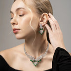 Floral Drop Necklace & Earring Set for Women – Emerald Green Stone