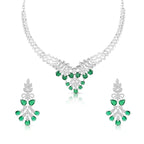 Floral Drop Necklace & Earring Set for Women – Emerald Green Stone