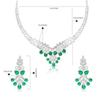 Floral Drop Necklace & Earring Set for Women – Emerald Green Stone
