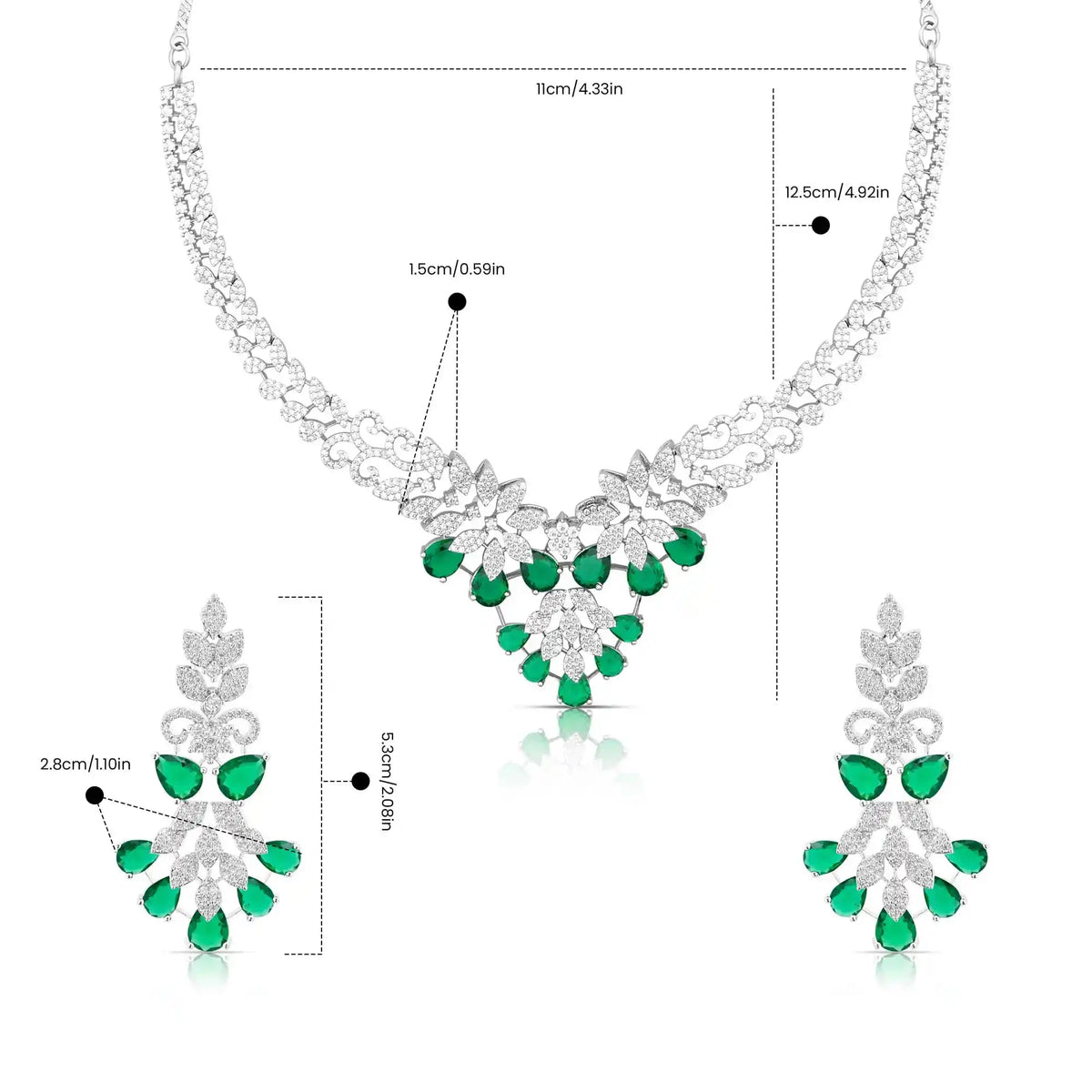 Floral Drop Necklace & Earring Set for Women – Emerald Green Stone