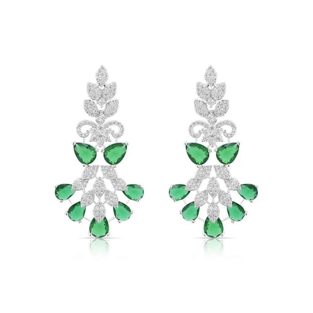Floral Drop Necklace & Earring Set for Women – Emerald Green Stone