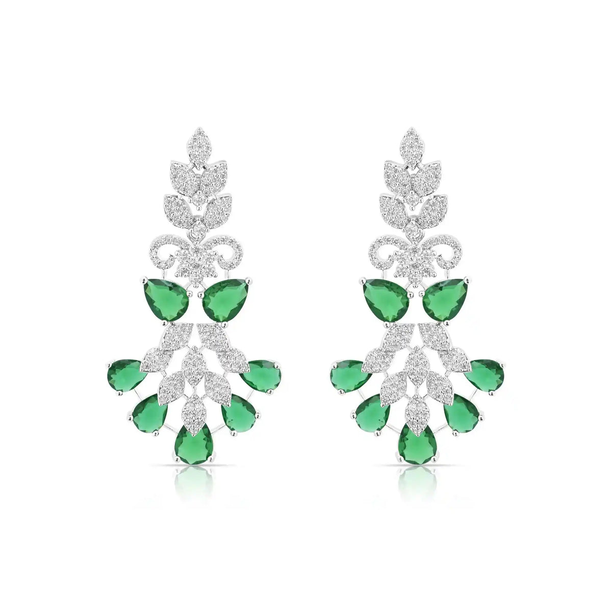 Floral Drop Necklace & Earring Set for Women – Emerald Green Stone