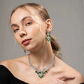 Floral Drop Necklace & Earring Set for Women – Emerald Green Stone