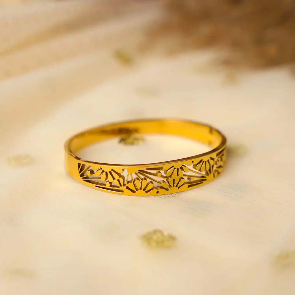 Flora Carve Bracelet – Gold-Tone Floral Cutwork Cuff Bracelet