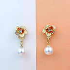 Floral Pearl Drop Earrings | Pearl Dangler Earrings for Women