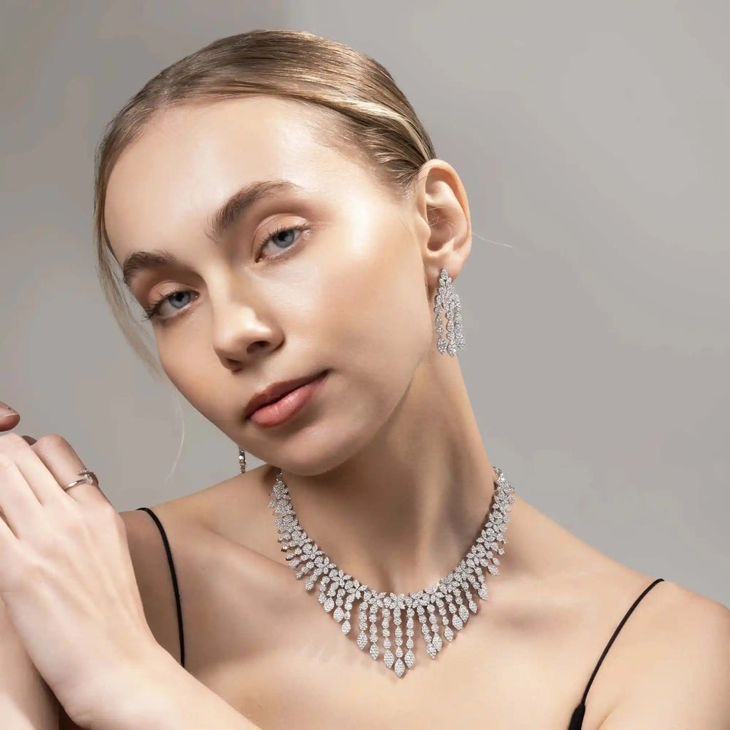 Frostfall Necklace Set – American Diamond Cascade Necklace & Earring Set for Women