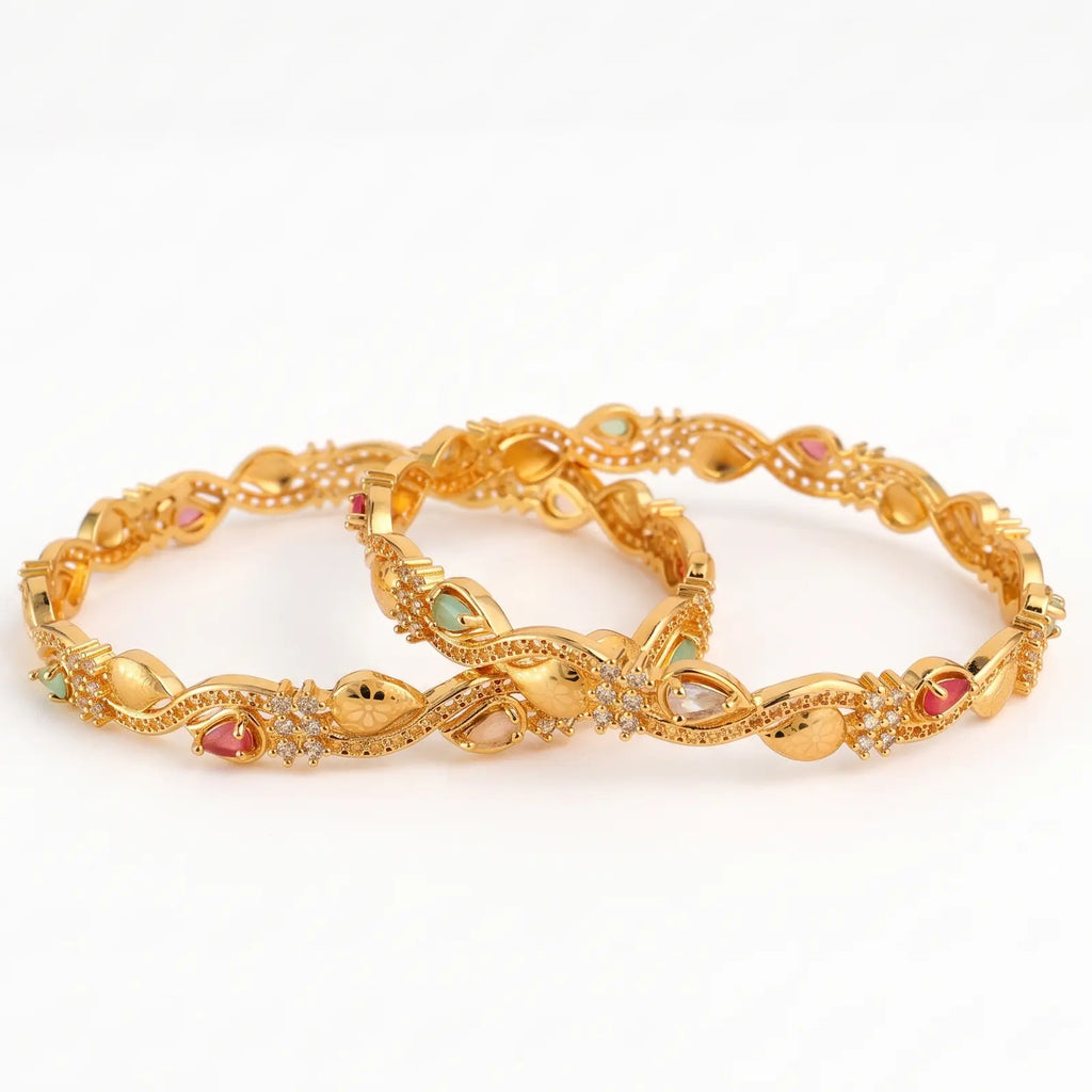 Navratna Sparkle  - Intertwined Gold Bangle Set