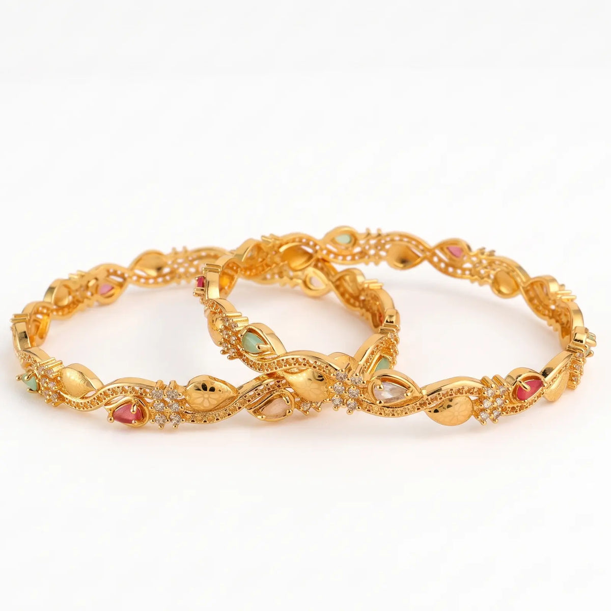 Navratna Sparkle  - Intertwined Gold Bangle Set
