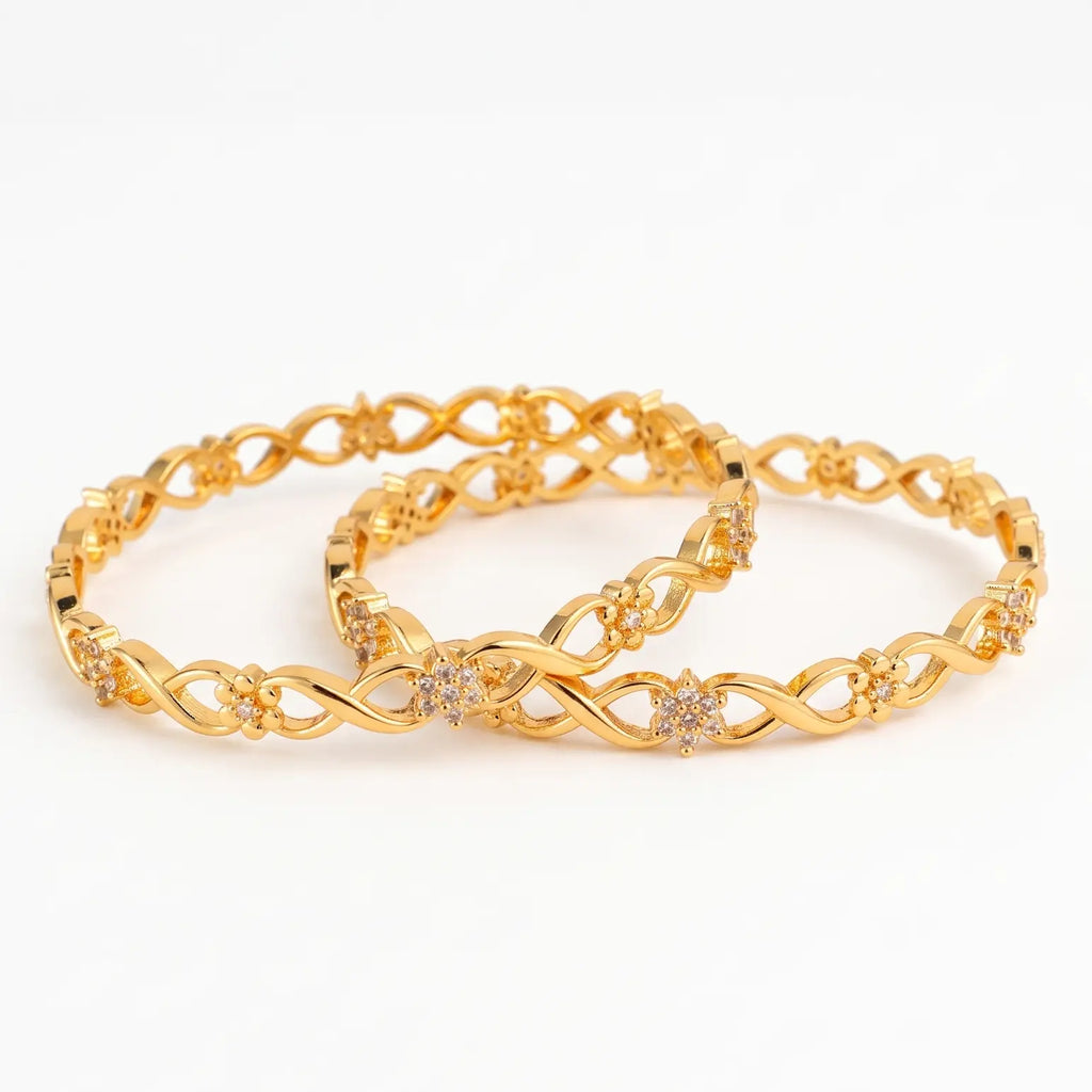 Gold-Plated Floral Infinity Bangles -  Elegant Designer Bangle Set