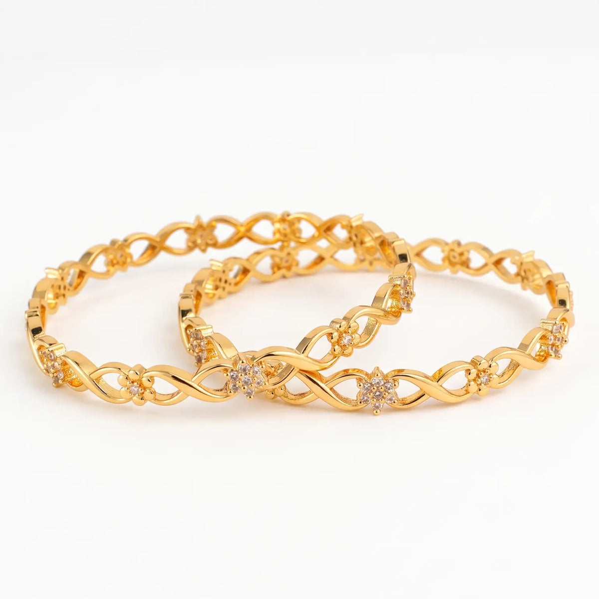 Gold-Plated Floral Infinity Bangles -  Elegant Designer Bangle Set
