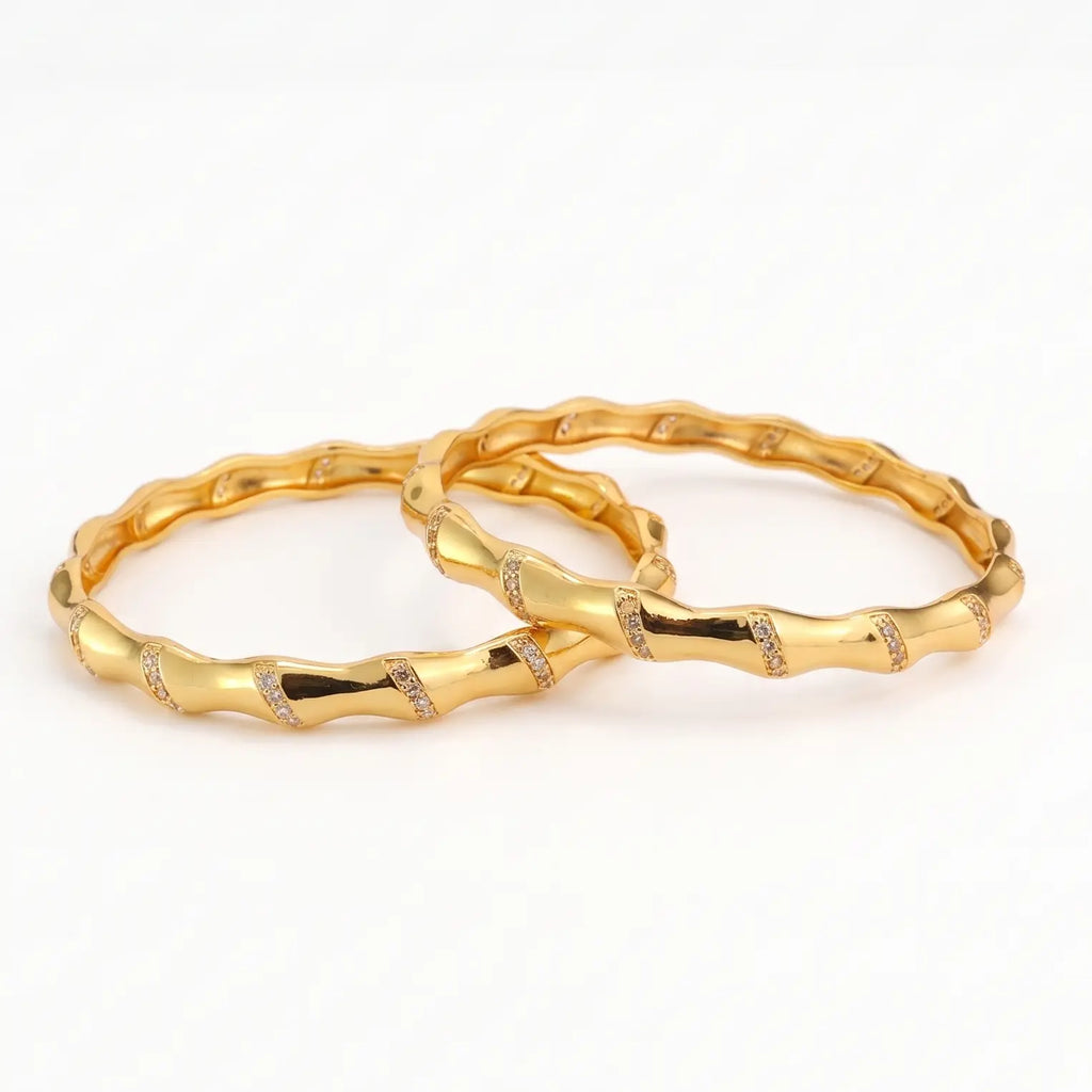 Gold-Plated Bamboo Design Bangles - Elegant Designer Kada Set