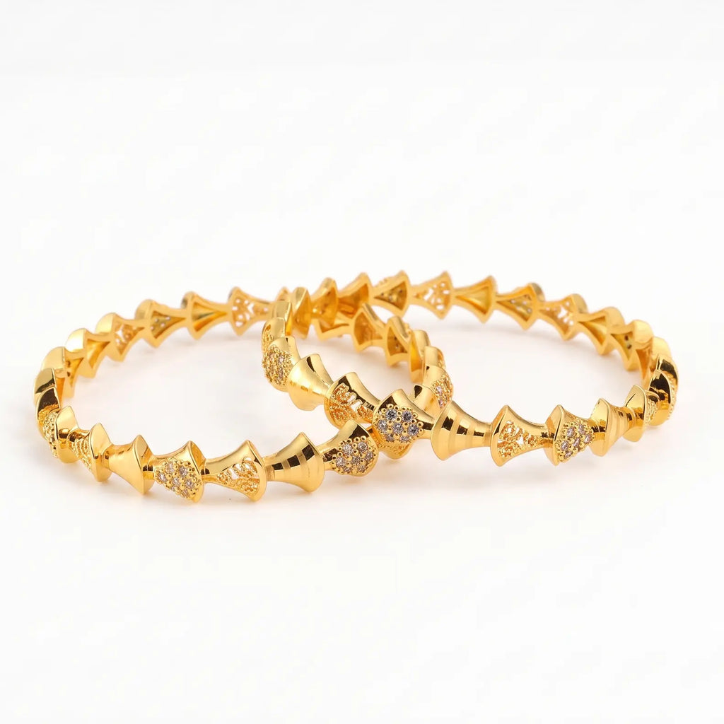 Kanak Wave Bangles – Gold Wave Design Bangles with Multicolour Stones