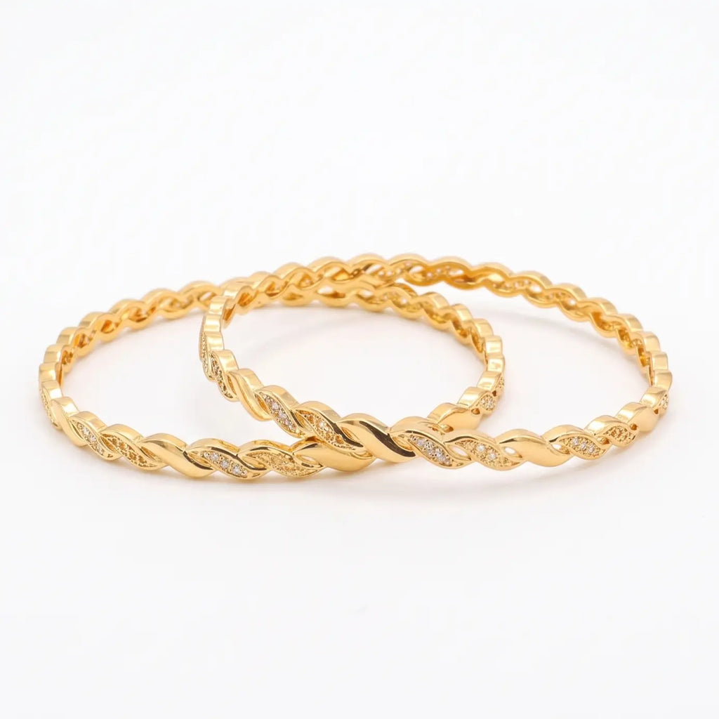 Golden Twirl Cubic Zirconia Gold-Plated Twisted Bangles