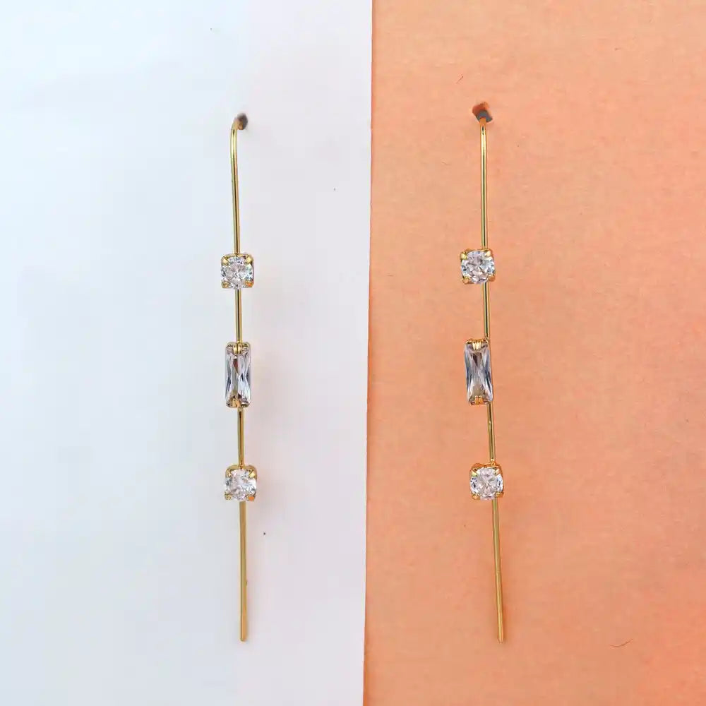 Gold Linear Drops – Minimalist Elongated Gemstone Drop Earrings