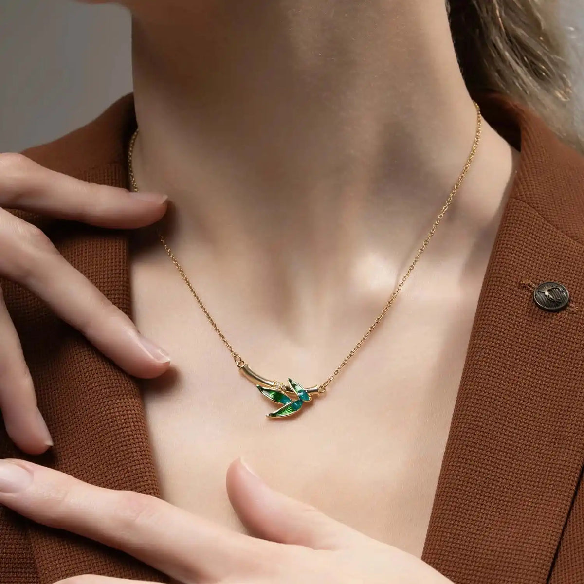 Golden Bamboo Charm Necklace - Nature-Inspired Pendant