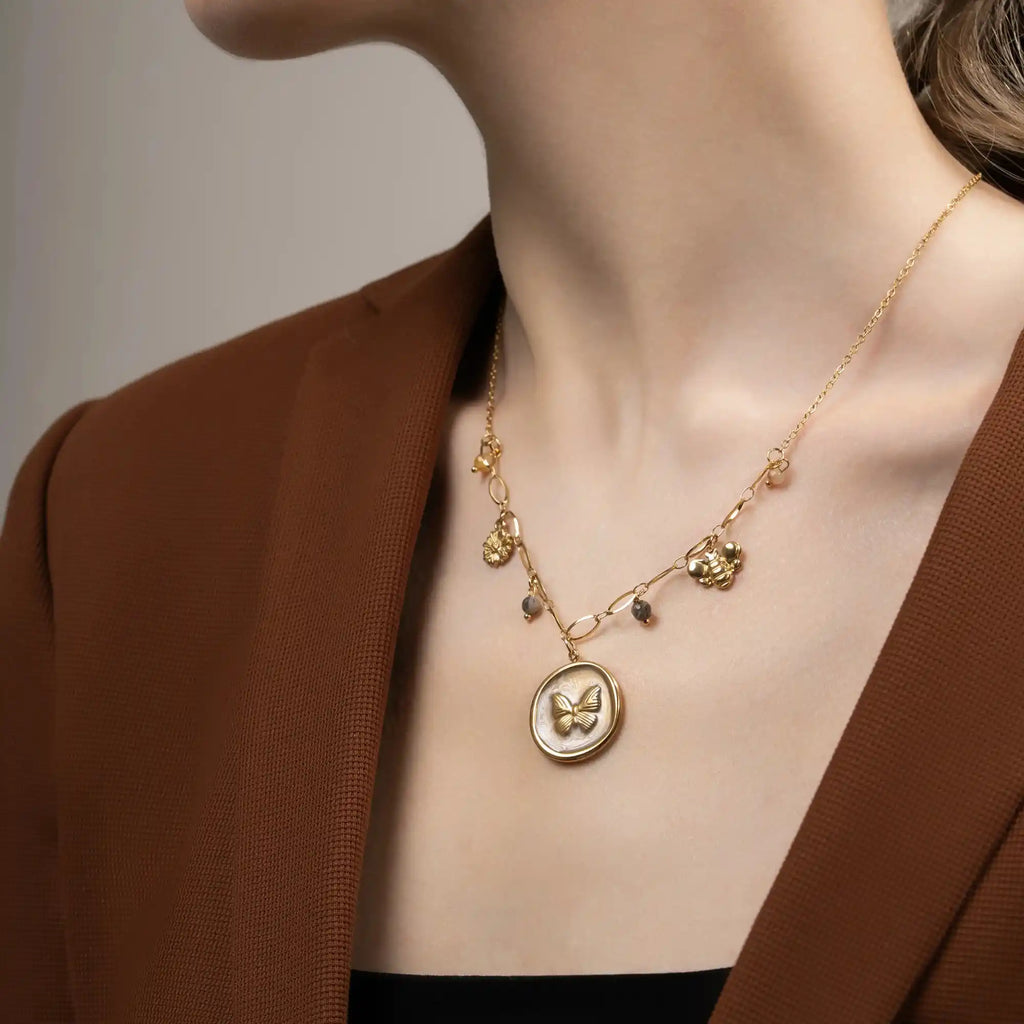 Golden Butterfly Medallion Necklace for Women – Gold Plated Charm Chain