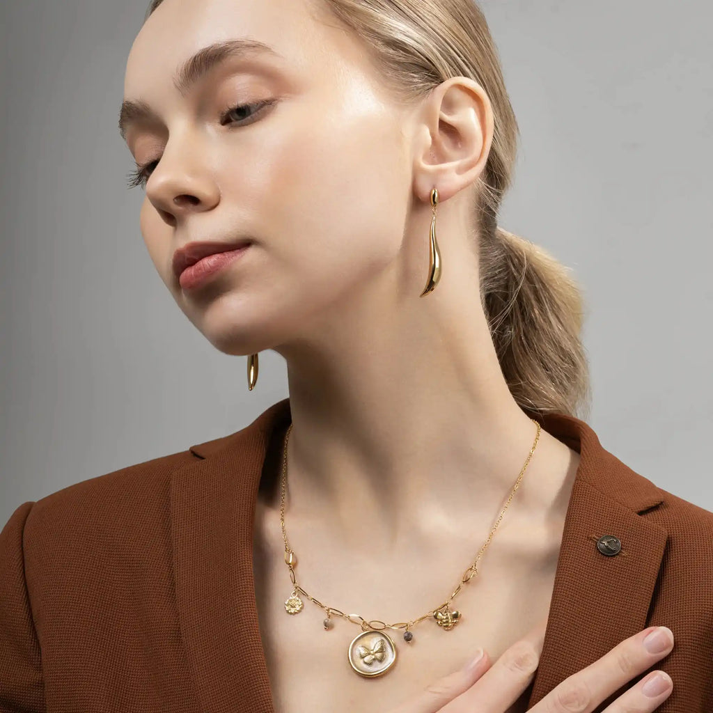 Golden Butterfly Medallion Necklace for Women – Gold Plated Charm Chain