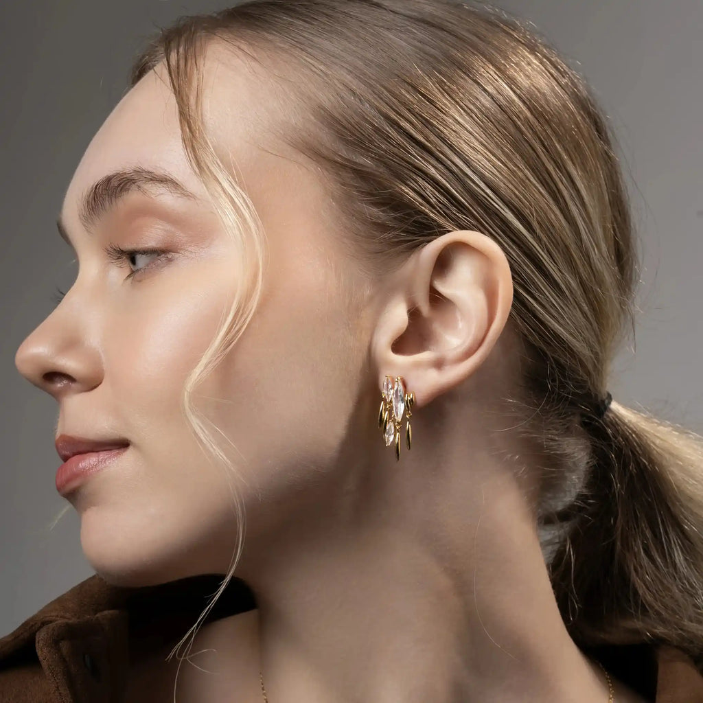 Golden Cascade Earrings | Crystal Cascade Drop Earrings