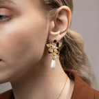 Golden Daisy Pearl Drop Earrings - Floral Gold Earrings