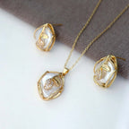 Golden Leaf Pearl Jewelry Set