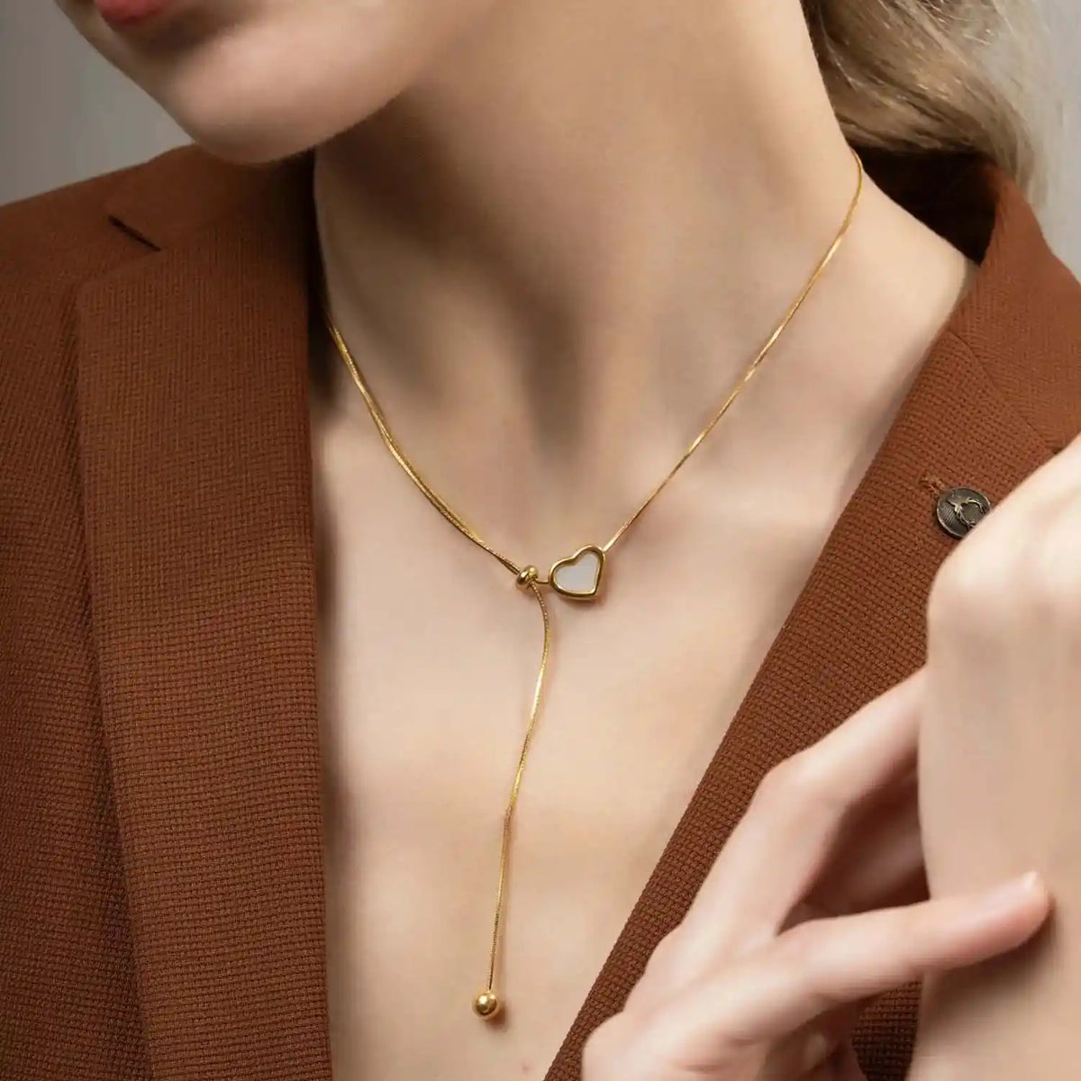 Minimal Heart Slider Necklace for Women – Gold Plated Adjustable Chain