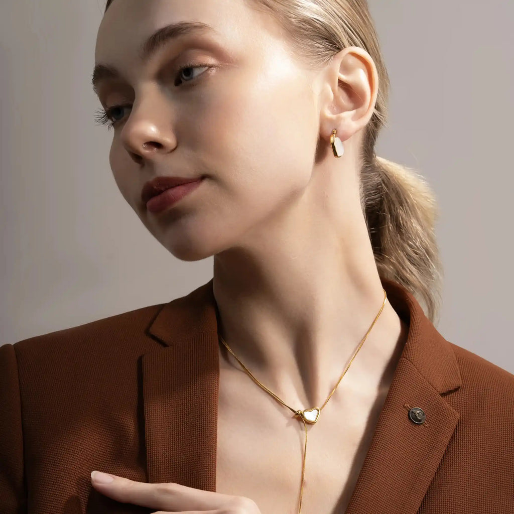 Minimal Heart Slider Necklace for Women – Gold Plated Adjustable Chain